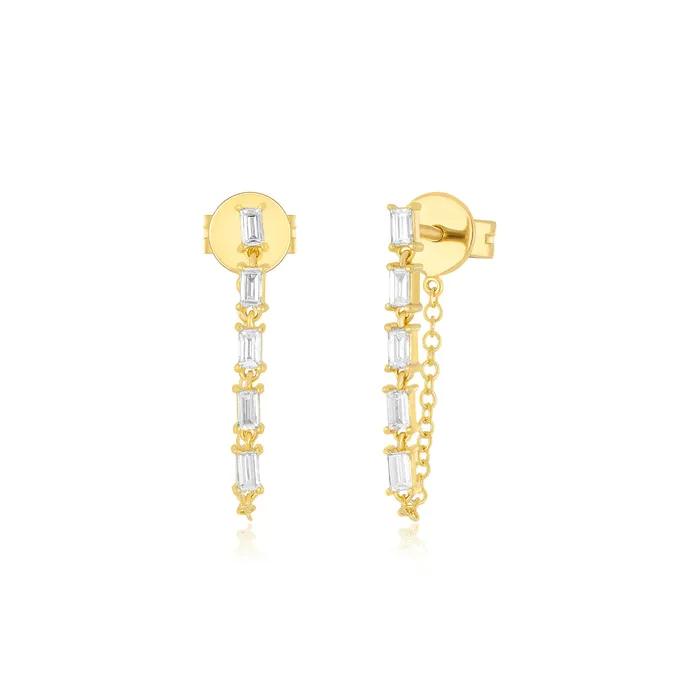 Earrings ef collection Multi Diamond Baguette Chain Stud Earring