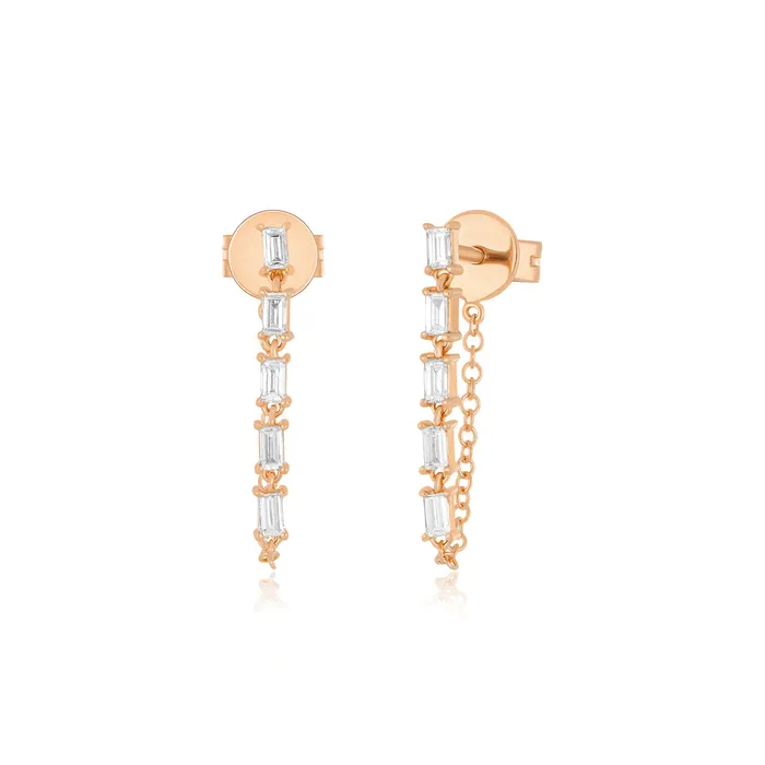 Earrings ef collection Multi Diamond Baguette Chain Stud Earring