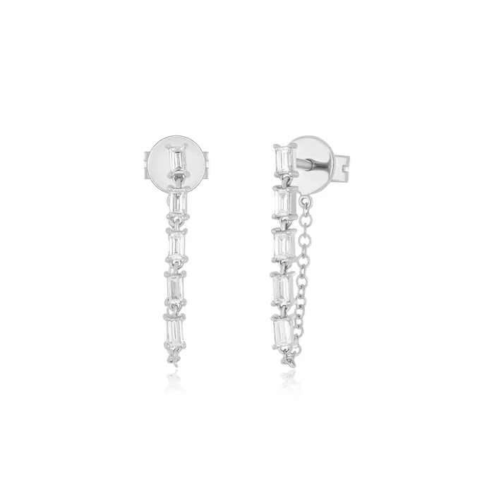 Earrings ef collection Multi Diamond Baguette Chain Stud Earring