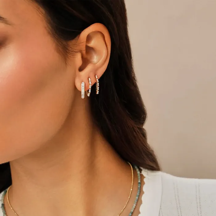 Earrings ef collection Multi Diamond Baguette Chain Stud Earring