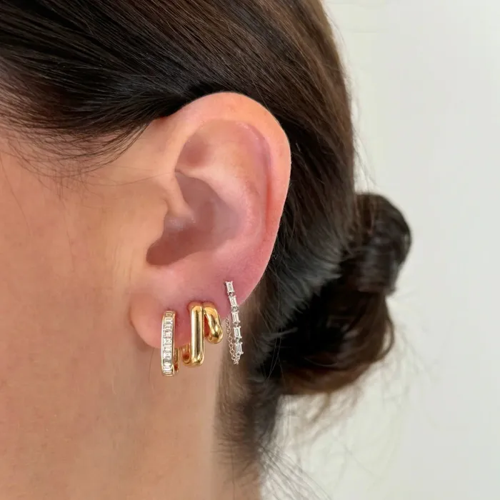 Earrings ef collection Multi Diamond Baguette Chain Stud Earring