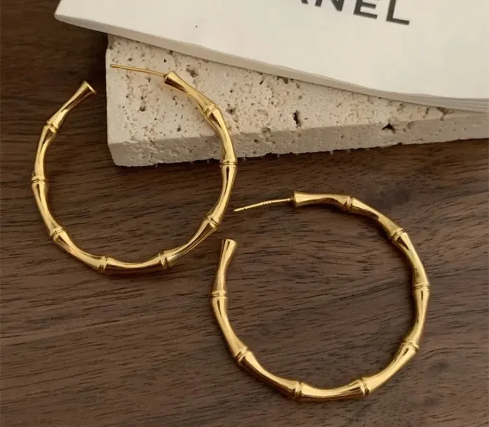 Earrings Get Signatured Slender Bamboo Hoop Earrings