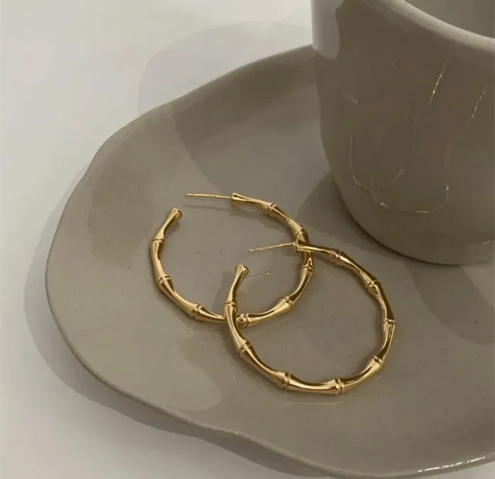 Earrings Get Signatured Slender Bamboo Hoop Earrings Earrings Get Signatured Slender Bamboo Hoop Earrings