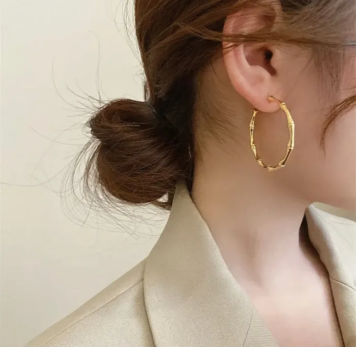 Earrings Get Signatured Slender Bamboo Hoop Earrings Earrings Get Signatured Slender Bamboo Hoop Earrings