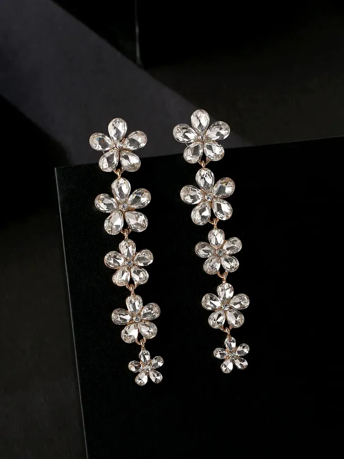 Earrings Kairangi Kairangi Earrings for Women Fashion Dangler Elegant Sparkling Crystal Floral Shaped Long Danglers Earrings for Women and Girls