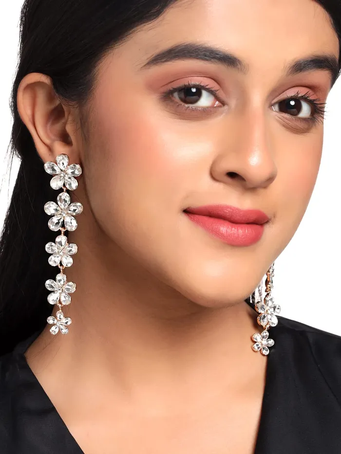 Earrings Kairangi Kairangi Earrings for Women Fashion Dangler Elegant Sparkling Crystal Floral Shaped Long Danglers Earrings for Women and Girls