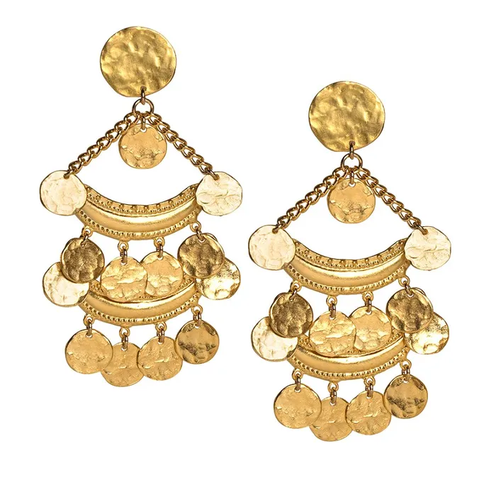 Earrings Kenneth Jay Lane Satin Gold Two Row Coin Drop Clip Earring