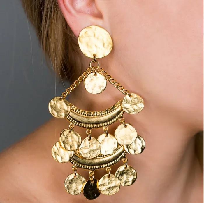 Earrings Kenneth Jay Lane Satin Gold Two Row Coin Drop Clip Earring Earrings Kenneth Jay Lane Satin Gold Two Row Coin Drop Clip Earring
