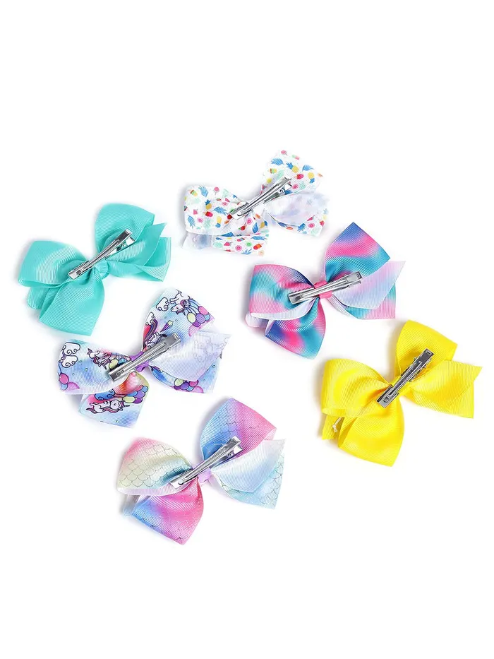 Earrings Melbees by Yellow Chimes Melbees by Yellow Chimes Hair Clips for Girls 6 Pcs Bow Hairclips Hair Accessories Printed Unicorn Mermaid Pattern Alligator Hair Clips for Kids and Girls