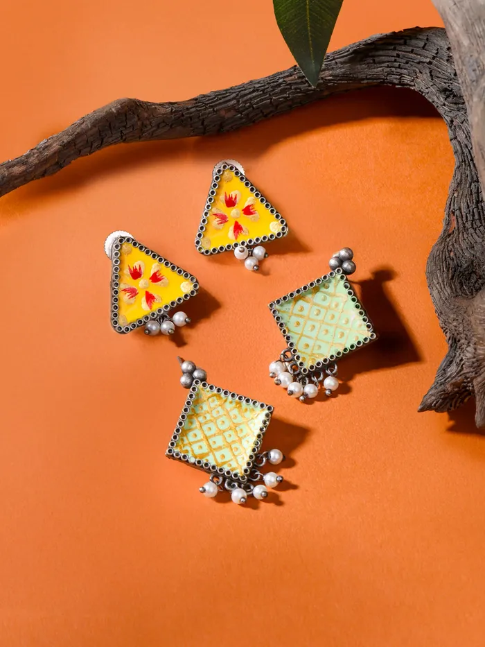 Earrings Yellow Chimes Combo of 2 Pairs Traditional Meenakari Stud Earrings Gift for Women Girls Multicolor