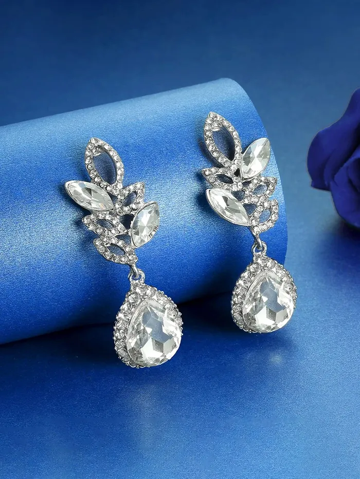 Earrings Yellow Chimes Crystal Earrings for Women SilverPlated White Crystal Leafy Drop Earrings For Women and Girls Yellow Chimes