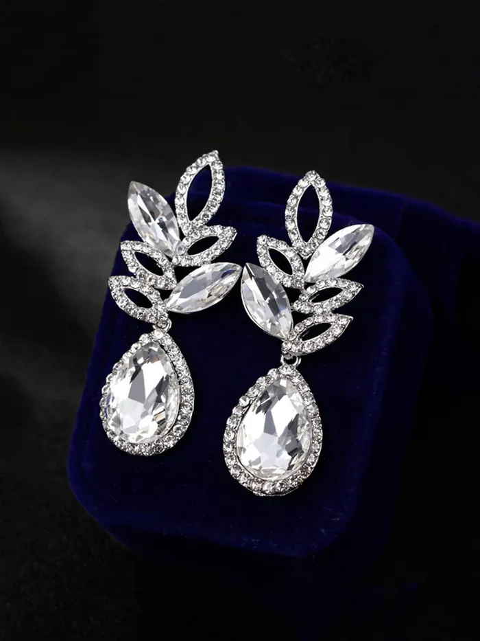 Earrings Yellow Chimes Crystal Earrings for Women SilverPlated White Crystal Leafy Drop Earrings For Women and Girls Yellow Chimes