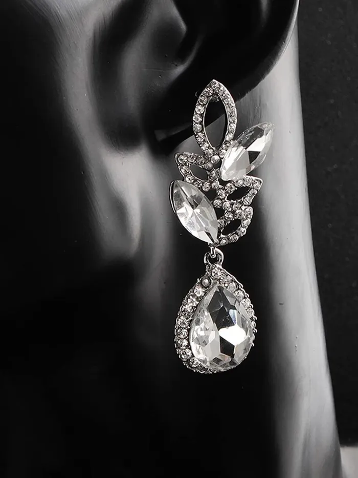 Earrings Yellow Chimes Crystal Earrings for Women SilverPlated White Crystal Leafy Drop Earrings For Women and Girls Yellow Chimes