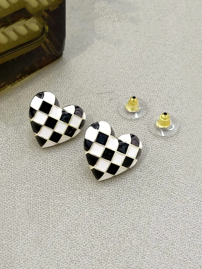Earrings Yellow Chimes Earrings For Women Black and White Heart Shaped Stud Earrings For Women and Girls Yellow Chimes