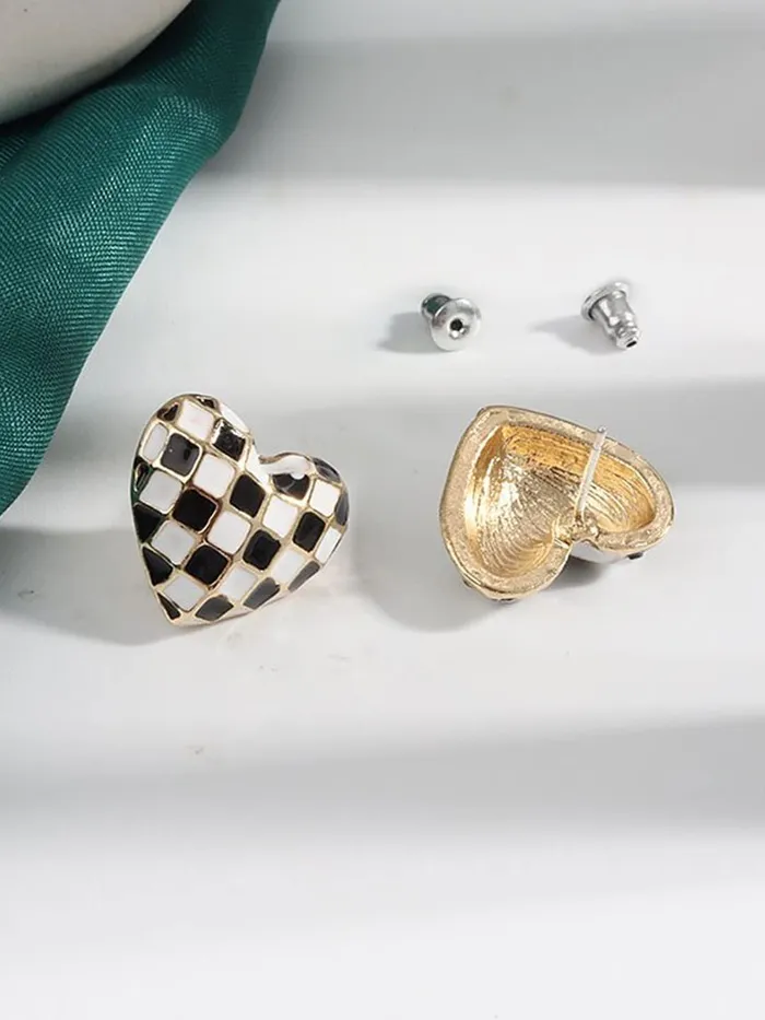 Earrings Yellow Chimes Earrings For Women Black and White Heart Shaped Stud Earrings For Women and Girls Yellow Chimes