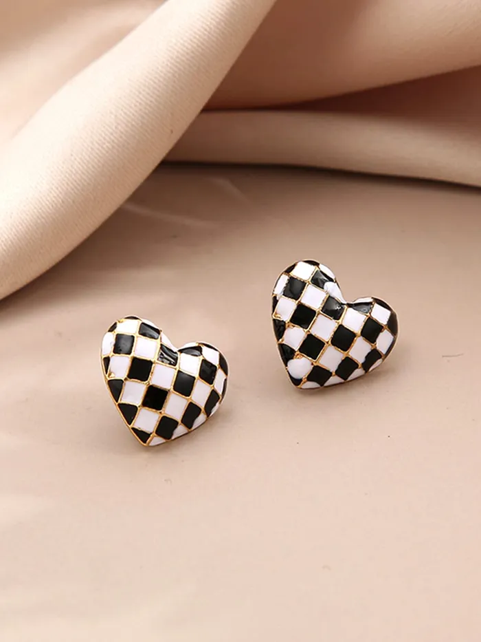 Earrings Yellow Chimes Earrings For Women Black and White Heart Shaped Stud Earrings For Women and Girls Yellow Chimes