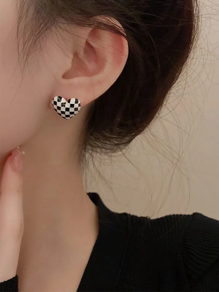 Earrings Yellow Chimes Earrings For Women Black and White Heart Shaped Stud Earrings For Women and Girls Yellow Chimes