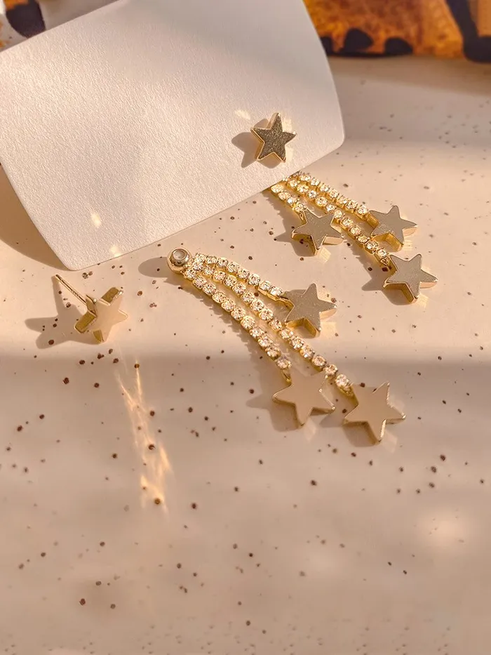 Earrings Yellow Chimes Earrings For Women Gold Toned Star Shape Stud With Chain Back Drop Earrings For Women and Girls Yellow Chimes