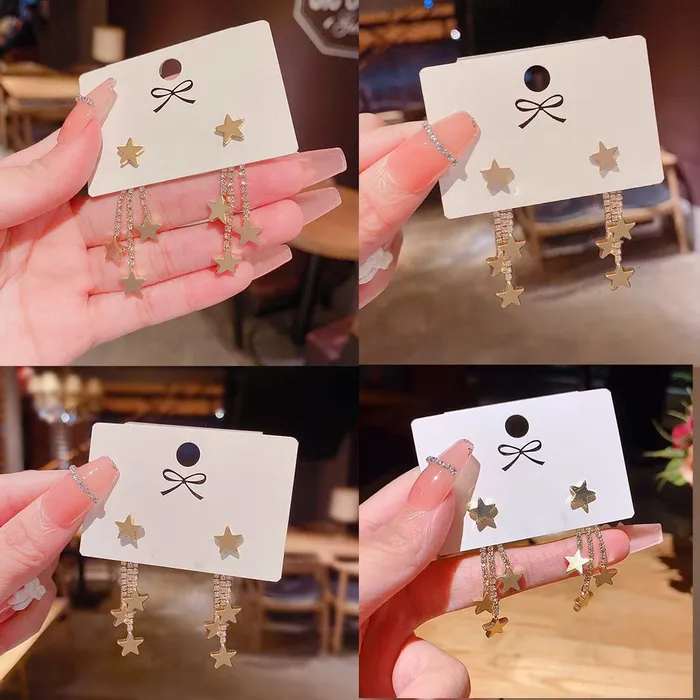 Earrings Yellow Chimes Earrings For Women Gold Toned Star Shape Stud With Chain Back Drop Earrings For Women and Girls Yellow Chimes