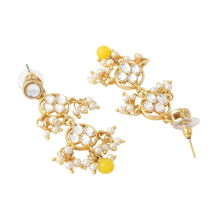 Earrings Yellow Chimes Jewellery Set for Women and Girls Kundan Necklace Set Gold Plated White Beads Drop Kundan Choker Necklace Set Birthday Gift for girls and women Anniversary Gift for Wife Yellow Chimes
