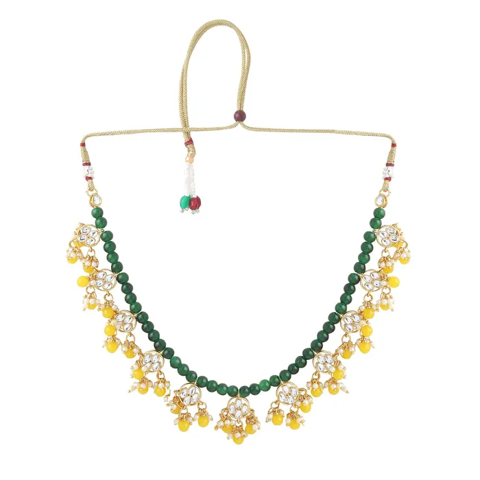 Earrings Yellow Chimes Jewellery Set for Women and Girls Kundan Necklace Set Gold Plated White Beads Drop Kundan Choker Necklace Set Birthday Gift for girls and women Anniversary Gift for Wife Yellow Chimes