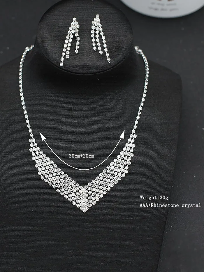 Earrings Yellow Chimes Jewellery Set For Women with Studded Classic Design Silver Plated White crystal Necklace Set Design1 Yellow Chimes