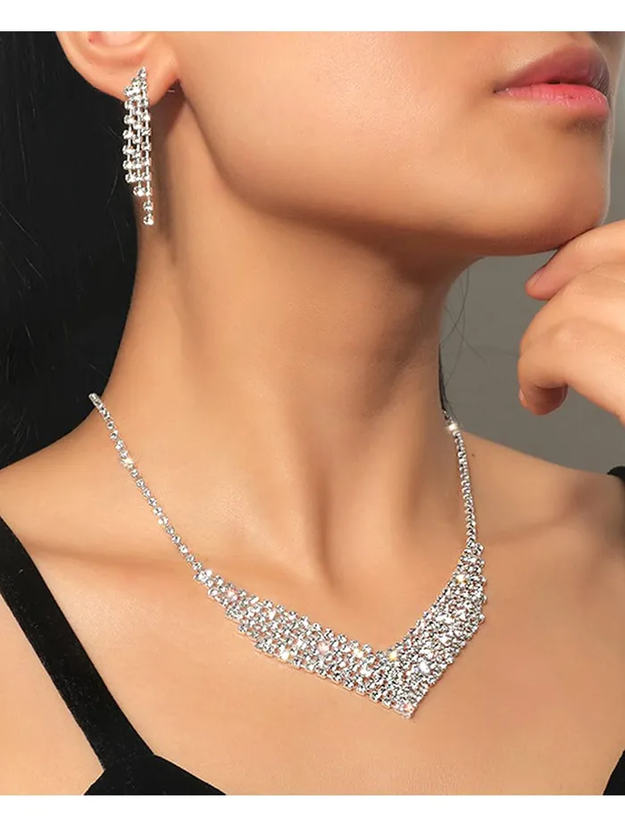 Earrings Yellow Chimes Jewellery Set For Women with Studded Classic Design Silver Plated White crystal Necklace Set Design1 Yellow Chimes