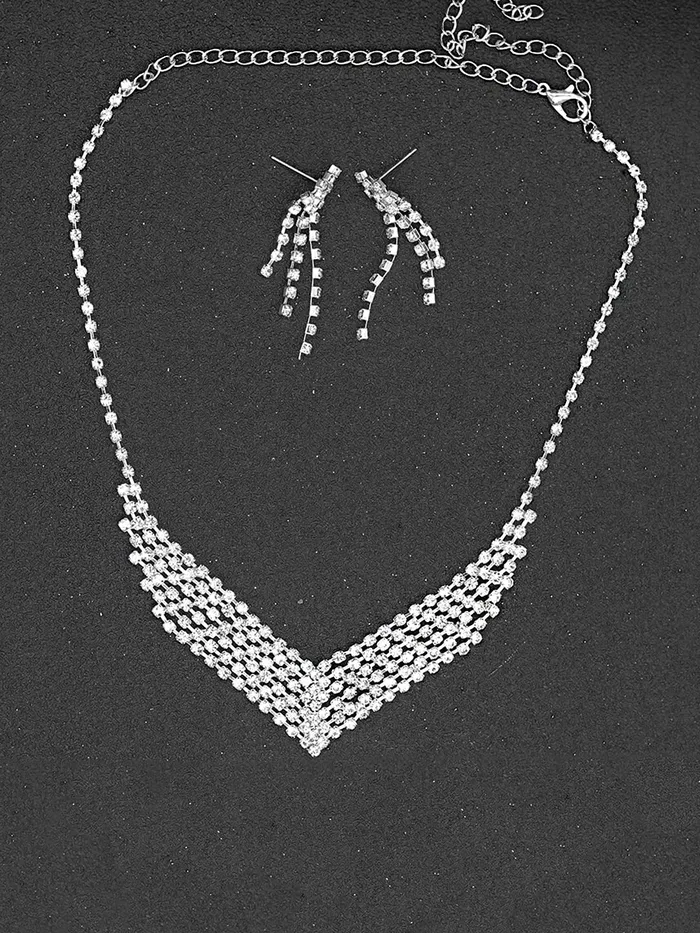 Earrings Yellow Chimes Jewellery Set For Women with Studded Classic Design Silver Plated White crystal Necklace Set Design1 Yellow Chimes
