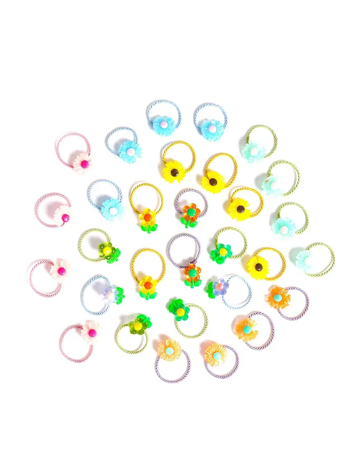 Earrings Yellow Chimes Melbees by Yellow Chimes Rubber Bands for Girls Kids Hair Accessories for Girls Hair Tie 30 Pcs Cute Floral Rubberbands for Kids Ponytail Holder For Baby Girls Toddlers