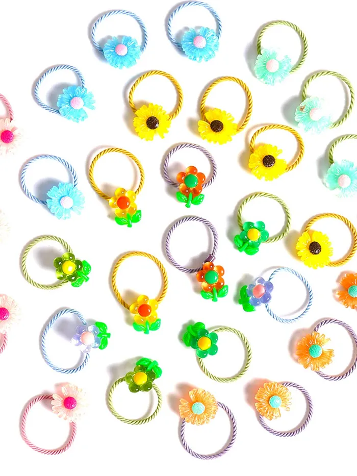 Earrings Yellow Chimes Melbees by Yellow Chimes Rubber Bands for Girls Kids Hair Accessories for Girls Hair Tie 30 Pcs Cute Floral Rubberbands for Kids Ponytail Holder For Baby Girls Toddlers