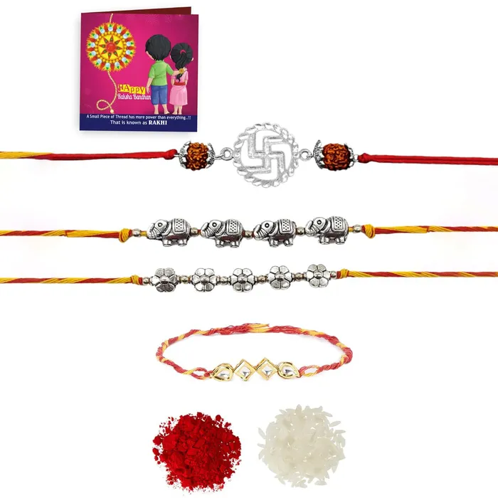 Earrings Yellow Chimes Rakhi for Brother Combo of 4 Rakhi Set for Brother Traditional Gold and Silver Plated Kundan Rakhi Set for Brother and Sister Rakhi with Roli Chawal and Greeting Card Yellow Chimes Earrings Yellow Chimes Rakhi for Brother Combo of 4 Rakhi Set for Brother Traditional Gold and Silver Plated Kundan Rakhi Set for Brother and Sister Rakhi with Roli Chawal and Greeting Card Yellow Chimes
