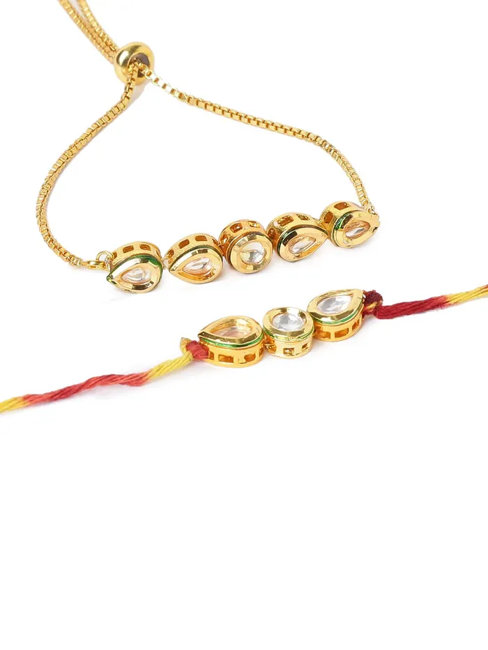 Earrings Yellow Chimes Rakhi for Brother Combo of 4 Rakhi Set for Brother Traditional Gold and Silver Plated Kundan Rakhi Set for Brother and Sister Rakhi with Roli Chawal and Greeting Card Yellow Chimes