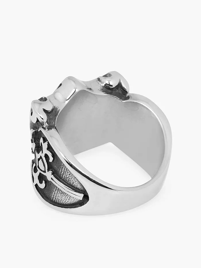 Earrings Yellow Chimes Rings for Men Silver Ring Engraved Cross Divine Stainless Steel Bikers Rings For Men and Boys Yellow Chimes