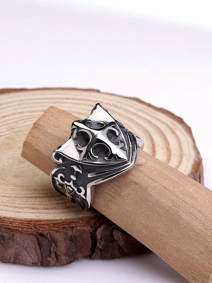 Earrings Yellow Chimes Rings for Men Silver Ring Engraved Cross Divine Stainless Steel Bikers Rings For Men and Boys Yellow Chimes