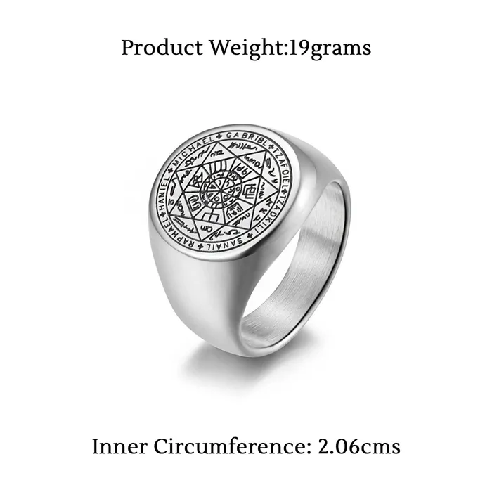 Earrings Yellow Chimes Rings for Men Stainless Steel Silver Ring The Seals of The Seven Archangels Protection Band Designed Ring for Men and Boys Yellow Chimes