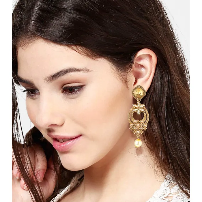 Earrings Yellow Chimes Stylish Traditional Pearl Drops Kundan Jadau Dangler Earrings for Women and Girls Yellow Chimes