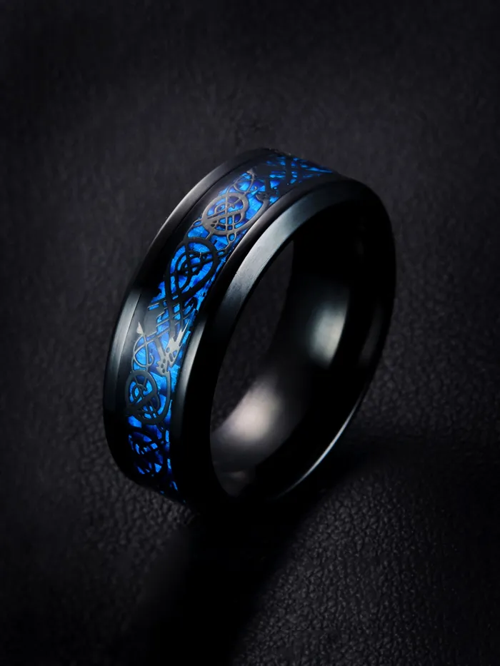 Earrings Yellow Chimes Yellow Chimes Black Rings For Men Pack of 1 Stainless Steel Men Ring Dragon Celtic Design Black Finger Ring for Boys Ideal Gift For Men and Boys