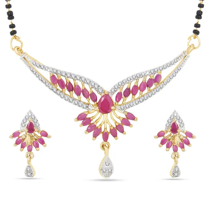 Earrings Yellow Chimes Yellow Chimes Classic Pink ADAmerican Diamond Studded Ethnic Black Beads Designer Mangalsutra Set with Earrings for Women Earrings Yellow Chimes Yellow Chimes Classic Pink ADAmerican Diamond Studded Ethnic Black Beads Designer Mangalsutra Set with Earrings for Women
