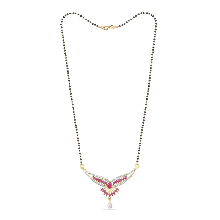 Earrings Yellow Chimes Yellow Chimes Classic Pink ADAmerican Diamond Studded Ethnic Black Beads Designer Mangalsutra Set with Earrings for Women