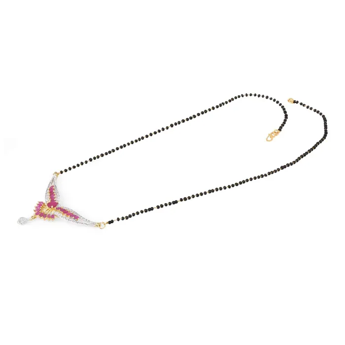 Earrings Yellow Chimes Yellow Chimes Classic Pink ADAmerican Diamond Studded Ethnic Black Beads Designer Mangalsutra Set with Earrings for Women