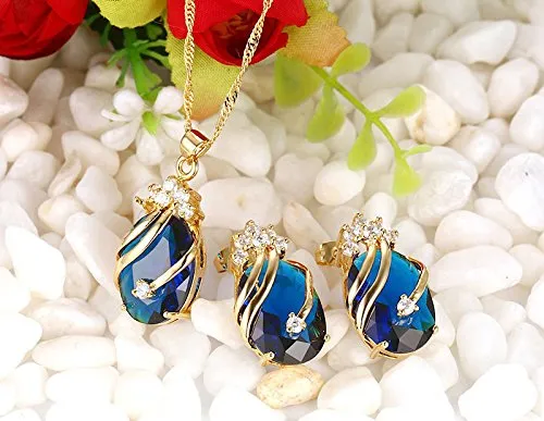 Earrings Yellow Chimes Yellow Chimes Crown Drop Blue Gold Plated Pendant Set for Girls and Women
