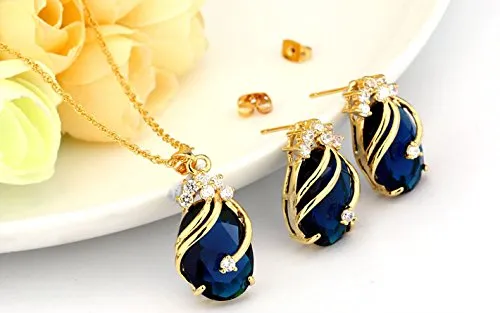 Earrings Yellow Chimes Yellow Chimes Crown Drop Blue Gold Plated Pendant Set for Girls and Women