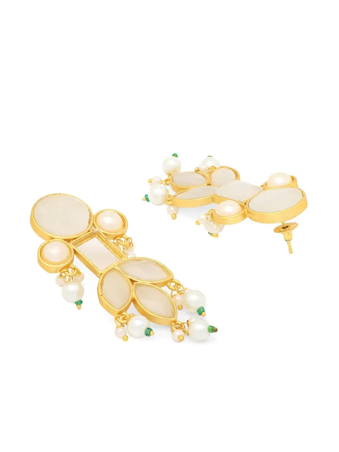 Earrings Yellow Chimes Yellow Chimes Danglers Earrings for Women Traditional Gold Plated Studded White Stone Ethnic Dangler Drop Earrings for Women and Girls