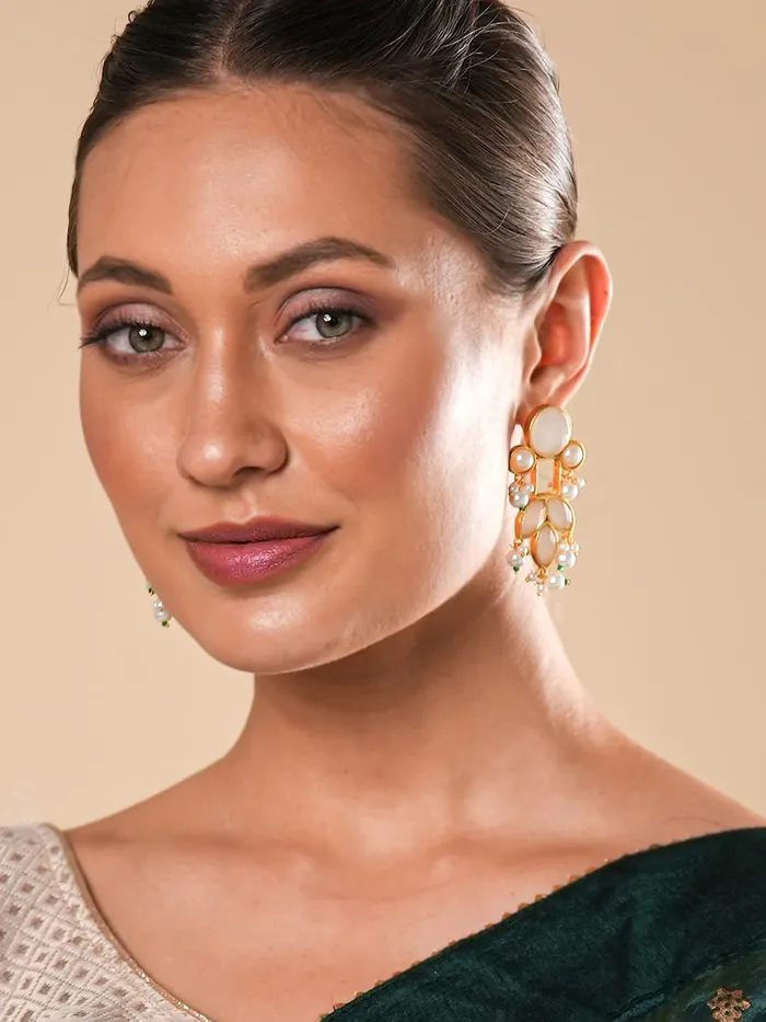 Earrings Yellow Chimes Yellow Chimes Danglers Earrings for Women Traditional Gold Plated Studded White Stone Ethnic Dangler Drop Earrings for Women and Girls