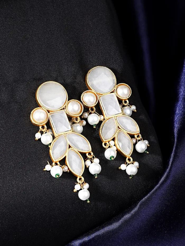 Earrings Yellow Chimes Yellow Chimes Danglers Earrings for Women Traditional Gold Plated Studded White Stone Ethnic Dangler Drop Earrings for Women and Girls