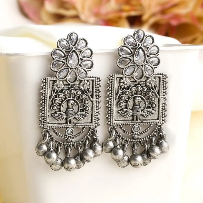 Earrings Yellow Chimes Yellow Chimes Earrings for Women and Girls Silver Oxidised Drop Earrings Silver Oxidised Drop EarringsBirthday Gift For girls and women Anniversary Gift for Wife