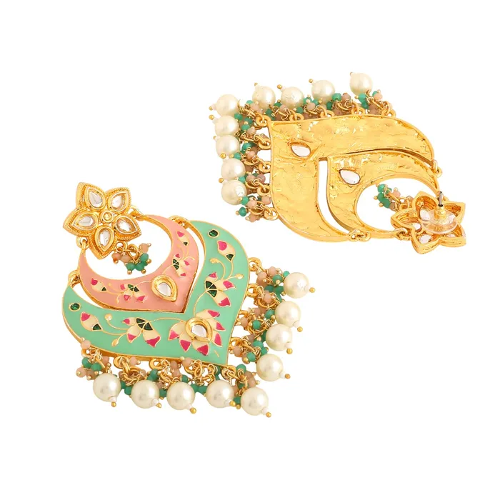 Earrings Yellow Chimes Yellow Chimes Earrings for Women and Girls Traditional Meenakari Chandbali Gold Plated Meenakari Chandbali Earrings for Women Birthday Gift for girls and women Anniversary Gift for Wife