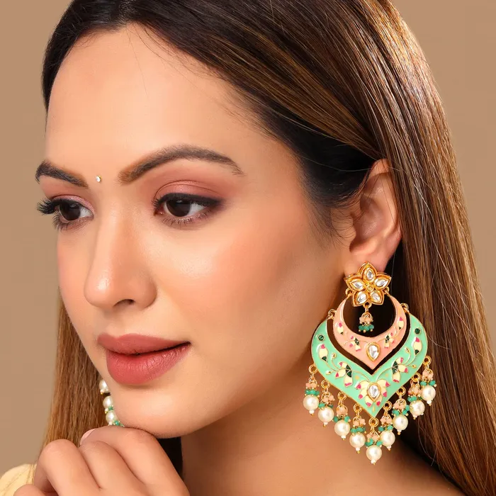Earrings Yellow Chimes Yellow Chimes Earrings for Women and Girls Traditional Meenakari Chandbali Gold Plated Meenakari Chandbali Earrings for Women Birthday Gift for girls and women Anniversary Gift for Wife