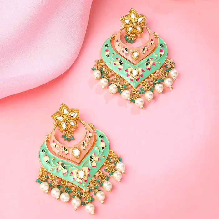 Earrings Yellow Chimes Yellow Chimes Earrings for Women and Girls Traditional Meenakari Chandbali Gold Plated Meenakari Chandbali Earrings for Women Birthday Gift for girls and women Anniversary Gift for Wife