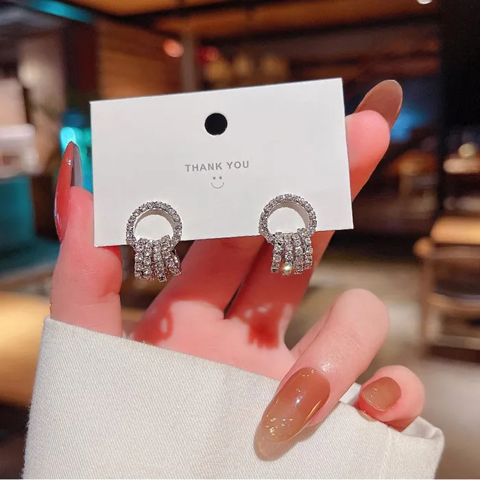 Earrings Yellow Chimes Yellow Chimes Earrings For Women Silver Tone Crystal Studs Small Rings Attached Elegant Earrings For Women and Girls
